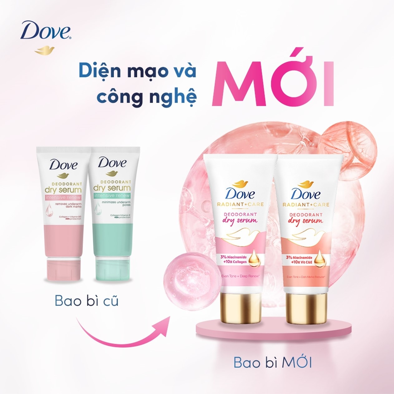 Kem Khử Mùi Dove Dry Serum Collagen & Vitamin B3 Sáng Mịn Đều Màu 40ml