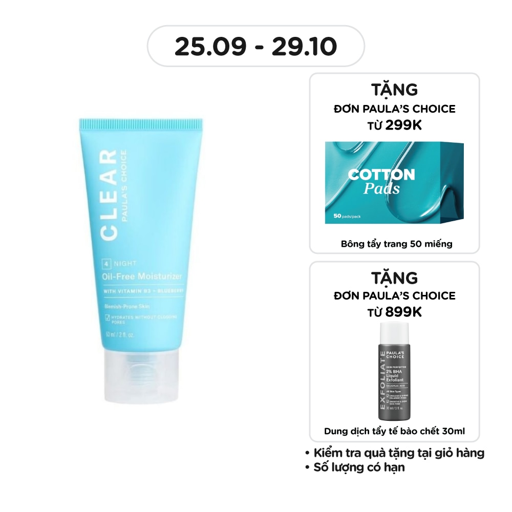 Kem Dưỡng Đêm Paula's Choice Không Chứa Dầu Clear Oil-Free Moisturizer Dành Cho Da Dầu, Mụn 60ml
