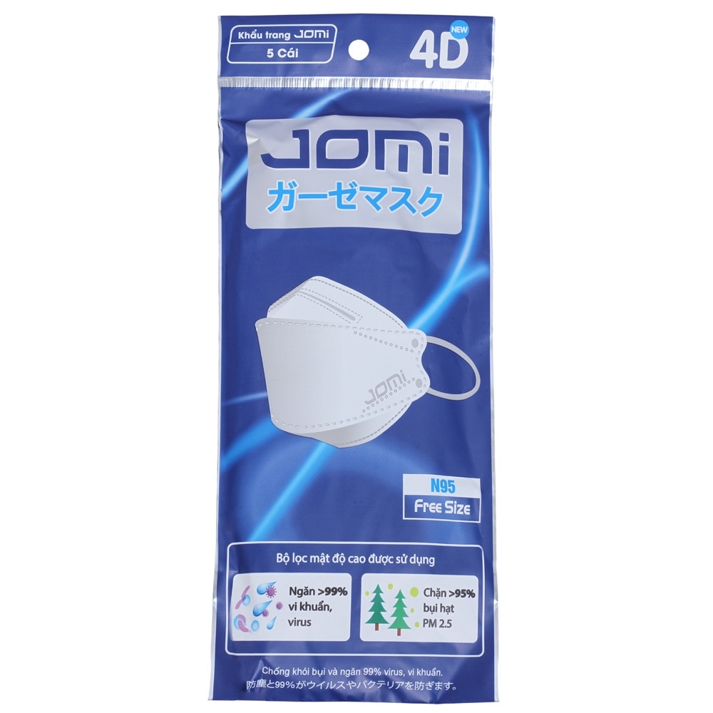 Khẩu Trang Jomi 4D Free Size Chống Khói Bụi 5 Chiếc/Túi