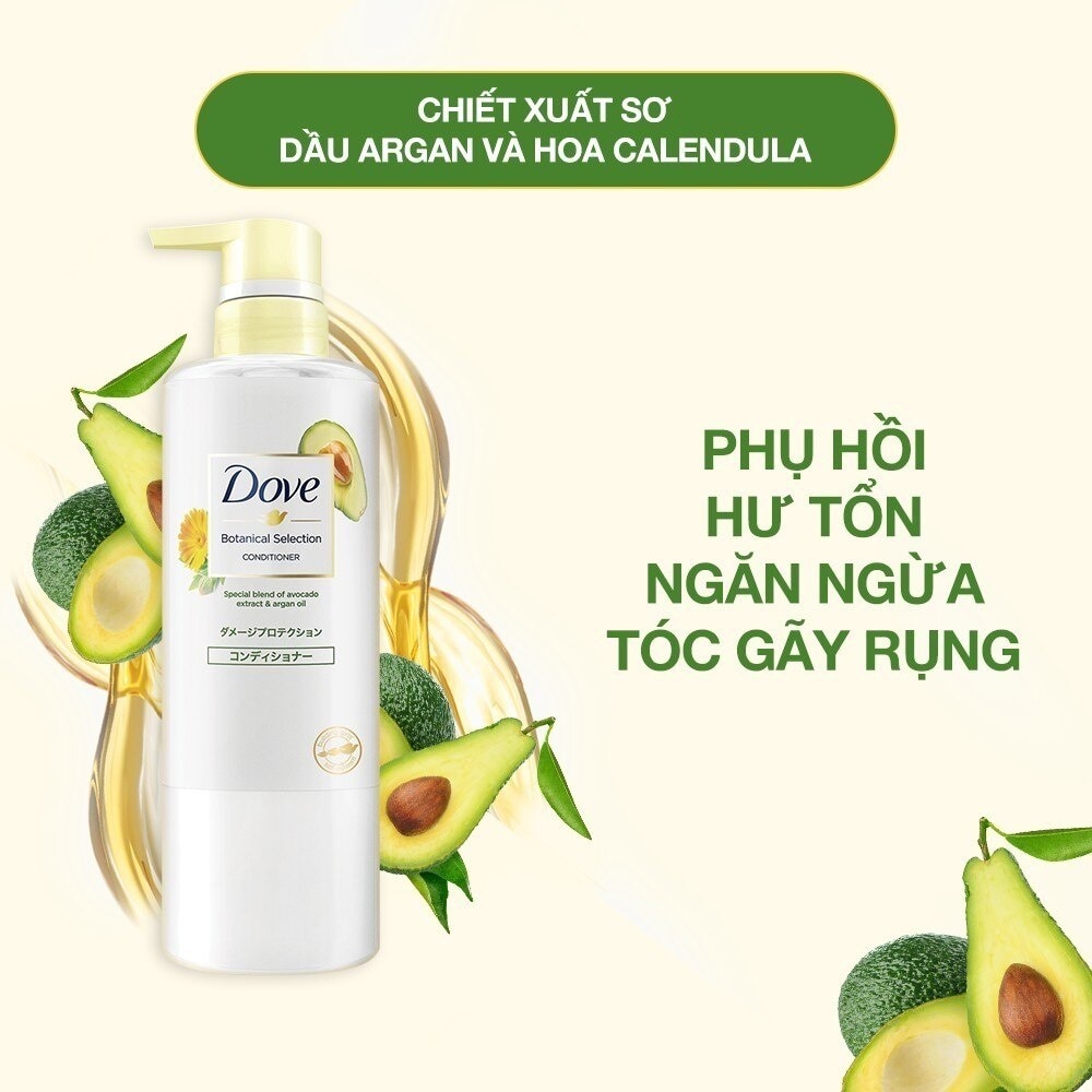 Kem Xả Dove Botanical Selection Phục Hồi Hư Tổn Chiết Xuất Bơ & Dầu Argan 500g