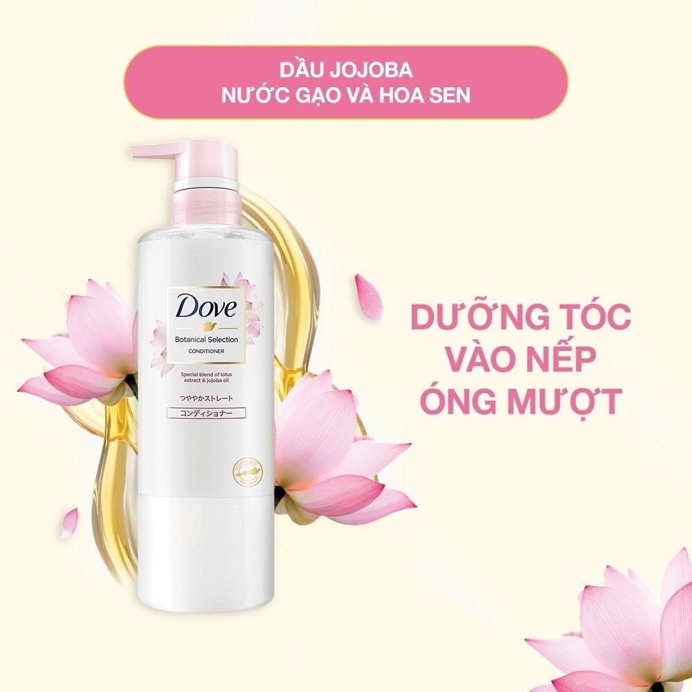 Kem Xả Dove Botanical Selection Giúp Tóc Bóng Mượt Từ Hoa Sen & Dầu Jojoba 500g