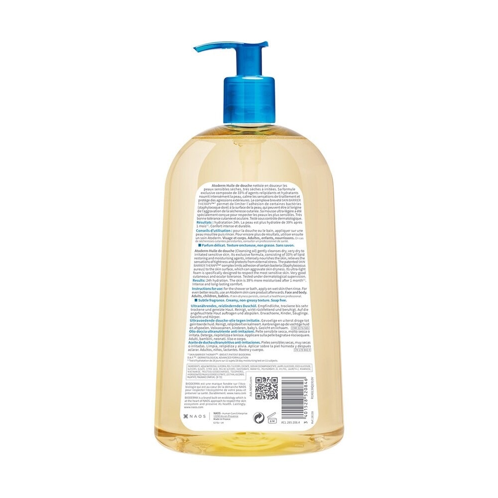 Atoderm Huile De Douche Shower Gel Soothes and Moisturizes Dry, Sensitive Skin 1l