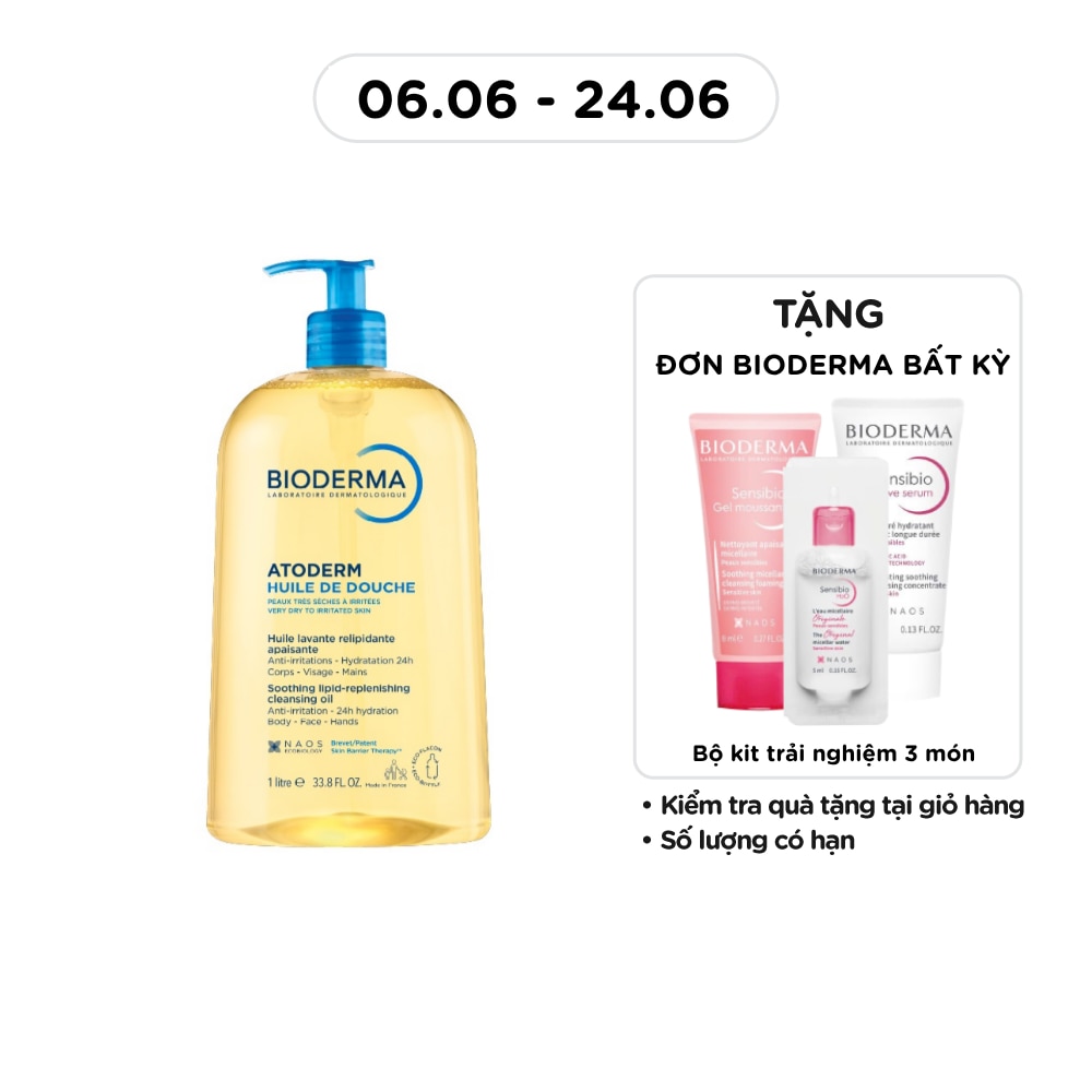 Atoderm Huile De Douche Shower Gel Soothes and Moisturizes Dry, Sensitive Skin 1l