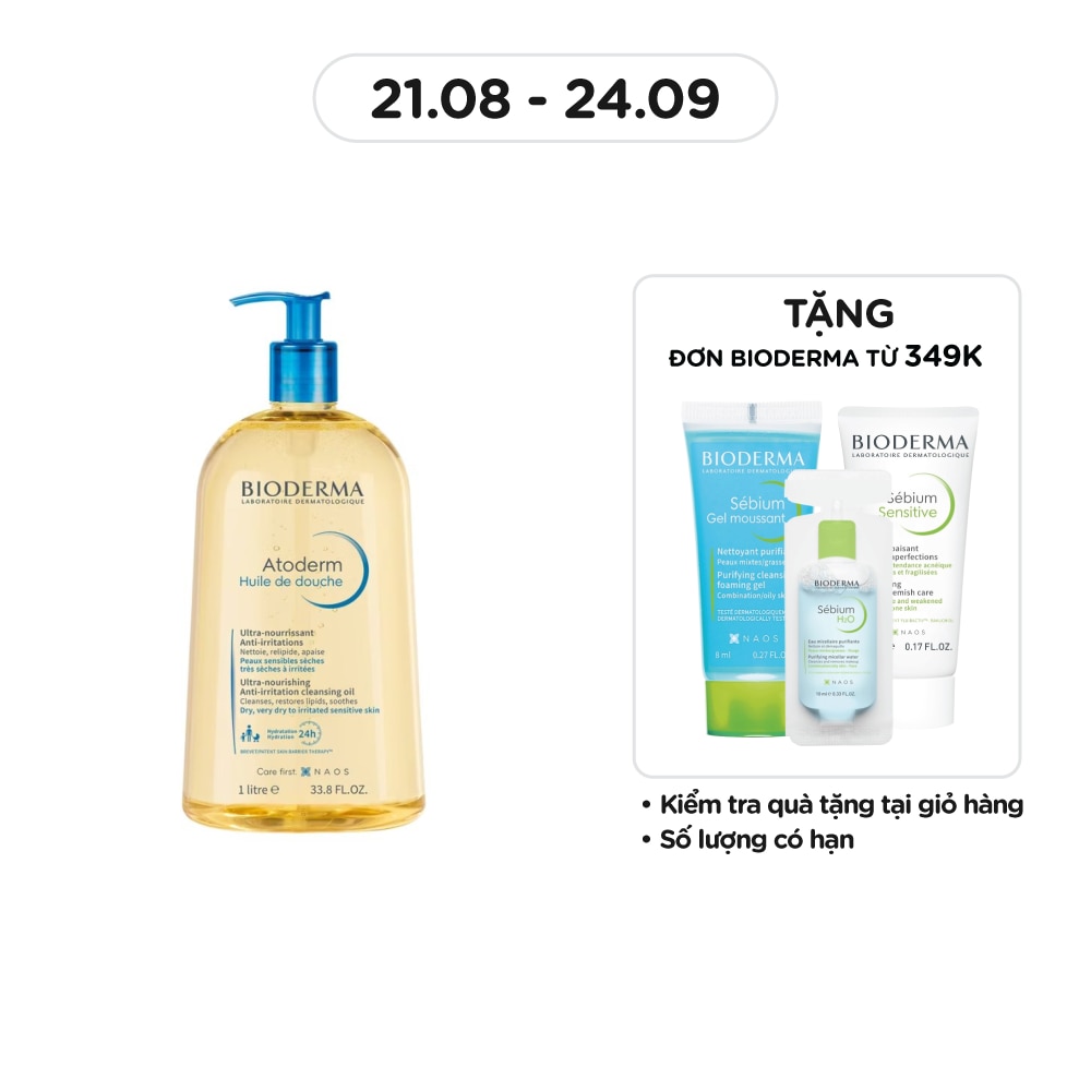 Dầu Tắm Bioderma Làm Sạch, Làm Dịu Và Dưỡng Ẩm Cho Da Khô, Da Nhạy Cảm Atoderm Huile De Douche 1L
