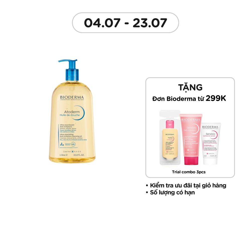 Dầu Tắm Bioderma Làm Sạch, Làm Dịu Và Dưỡng Ẩm Cho Da Khô, Da Nhạy Cảm Atoderm Huile De Douche 1L