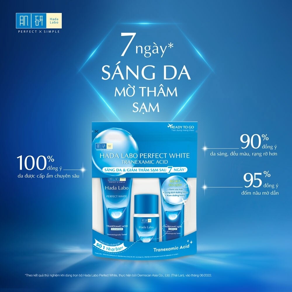 Bộ Hada Labo Dưỡng Trắng Perfect White Travel Kit (Kem Rửa Mặt 15g + Lotion 20g + Kem Dưỡng 12g)