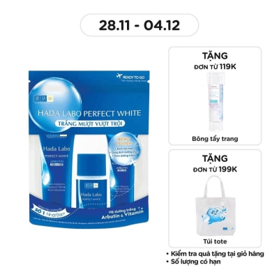 HADA LABO Bộ Hada Labo Dưỡng Trắng Perfect White Travel Kit (Kem Rửa Mặt 15g + Lotion 20g + Kem Dưỡng 12g)