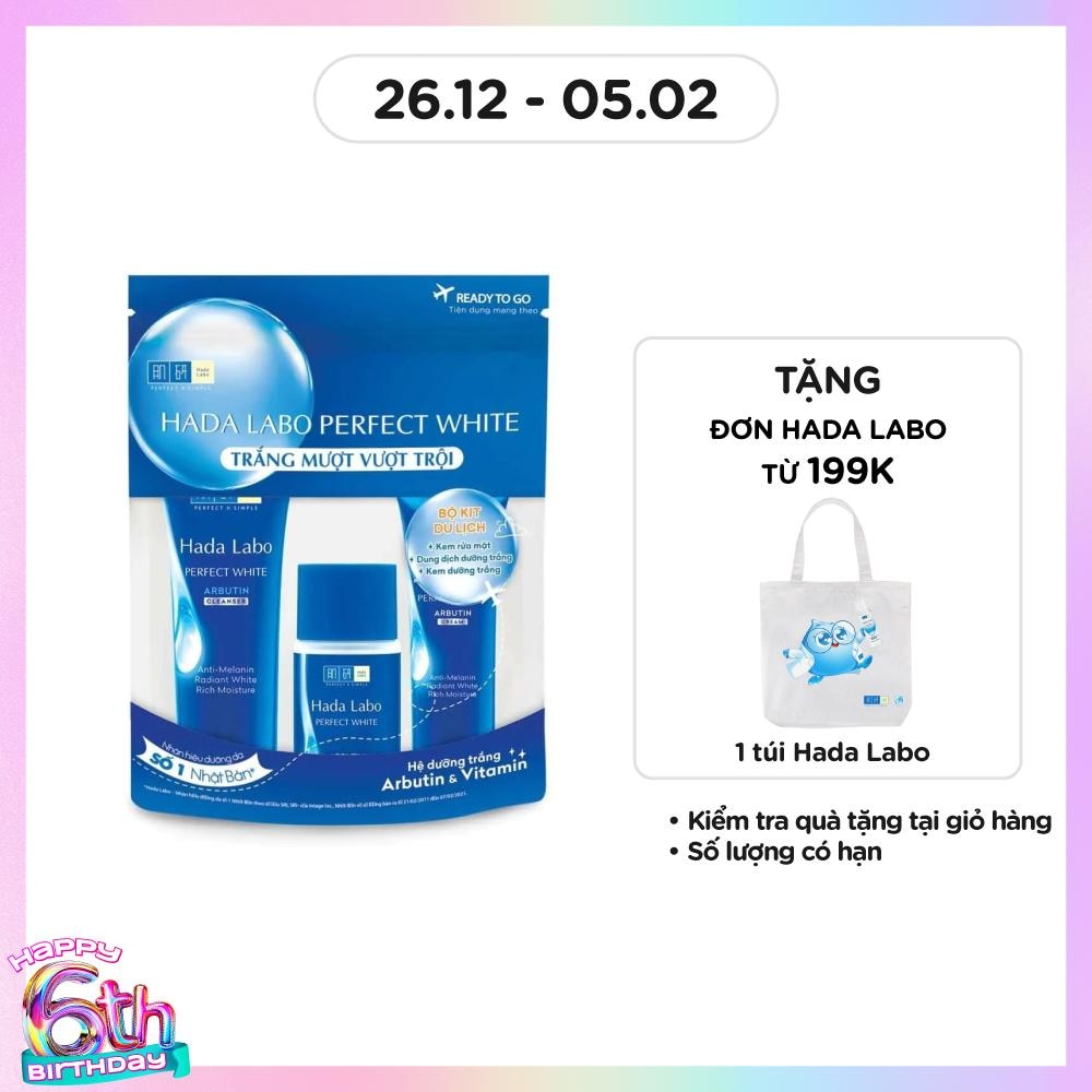 Bộ Hada Labo Dưỡng Trắng Perfect White Travel Kit (Kem Rửa Mặt 15g + Lotion 20g + Kem Dưỡng 12g)