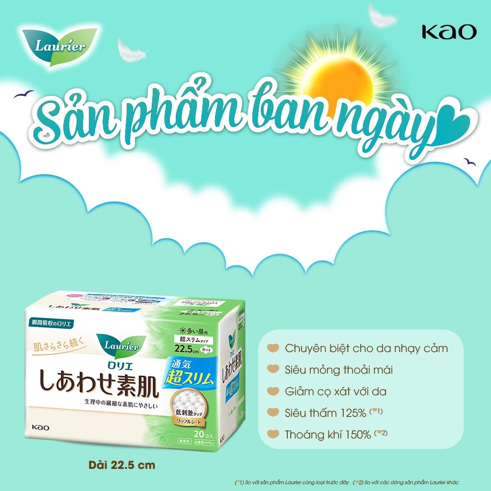 Băng Vệ Sinh Laurier Happy Skin Siêu Mỏng Ban Ngày 22.5cm 20 Miếng