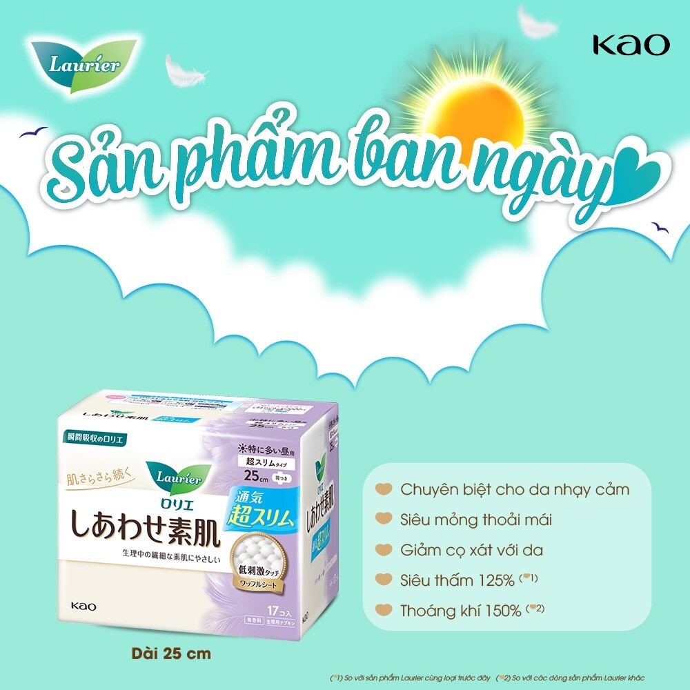 Băng Vệ Sinh Laurier Happy Skin Siêu Mỏng Ban Ngày 25cm 17 Miếng