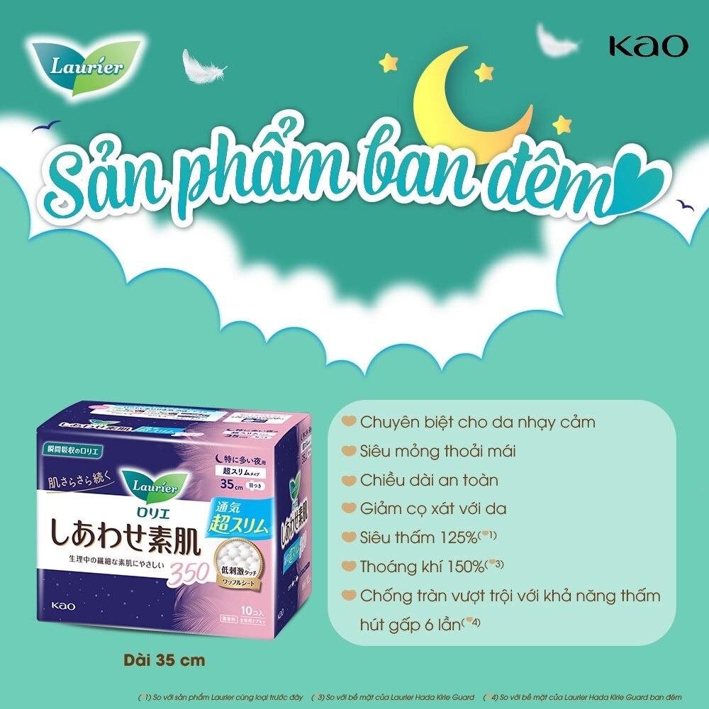 Băng Vệ Sinh Laurier Happy Skin Siêu Mỏng Ban Đêm 35cm 10 Miếng