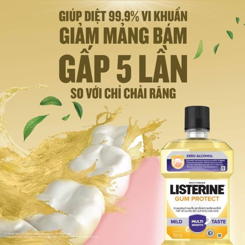 Nước Súc Miệng Listerine Gum Care Giúp Nướu Chắc Khỏe Vị Gừng Thảo Mộc 750ml