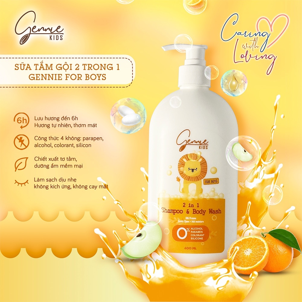 Dầu Tắm Gội Toàn Thân Gennie Kids 2in1 Cho Bé Trai 400ml