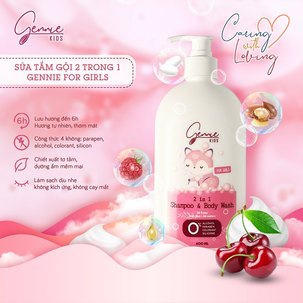 Dầu Tắm Gội Toàn Thân Gennie Kids 2in1 Cho Bé Gái 400ml