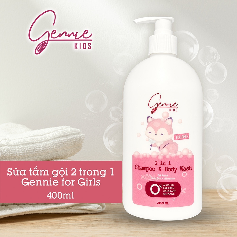 Dầu Tắm Gội Toàn Thân Gennie Kids 2in1 Cho Bé Gái 400ml