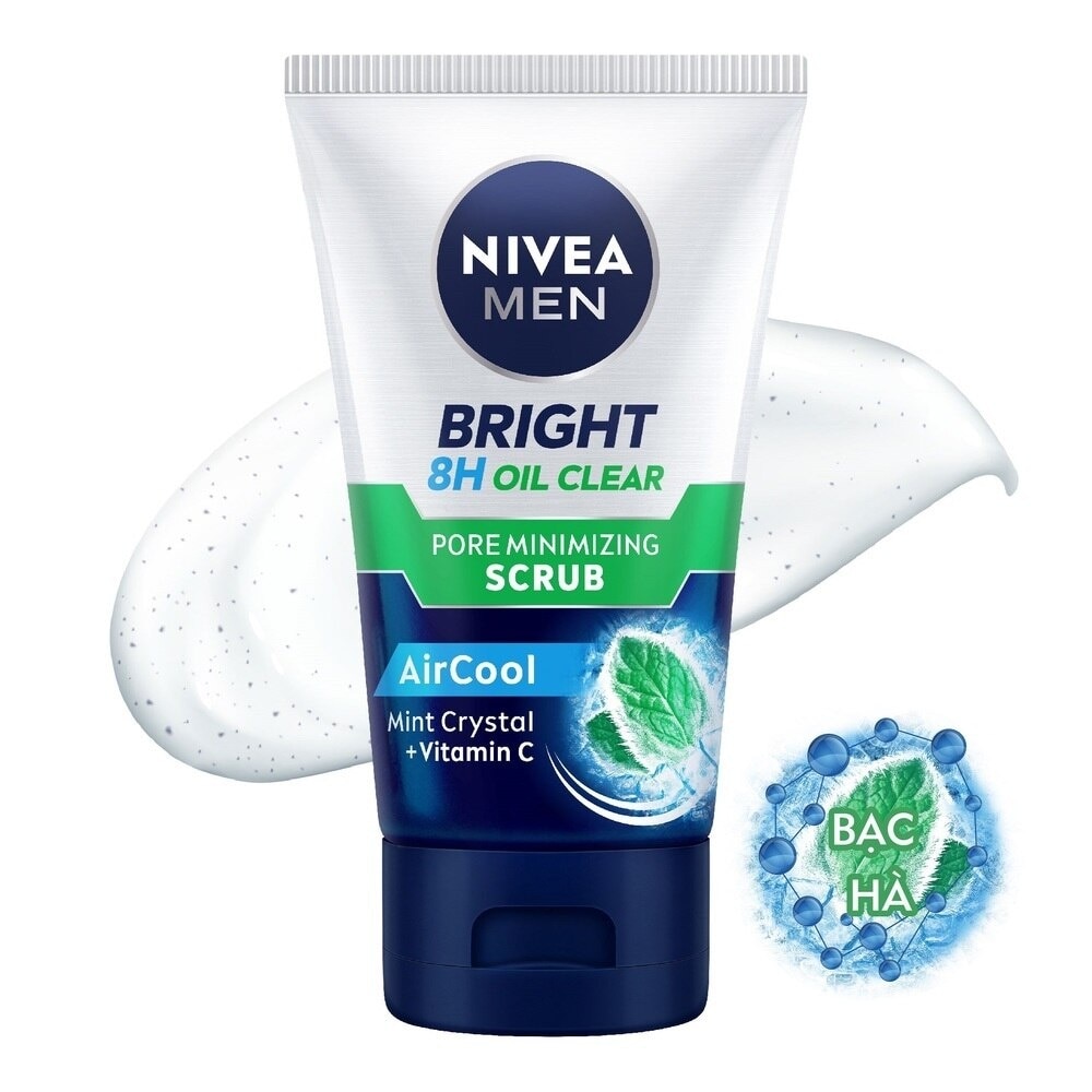 Sữa Rửa Mặt Nivea Men Sạch Nhờn Mát Lạnh Hạt Mát Xa Bright 8H Oil Clear 100g