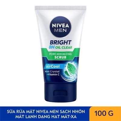 NIVEA Sữa Rửa Mặt Nivea Men Sạch Nhờn Mát Lạnh Hạt Mát Xa Bright 8H Oil Clear 100g