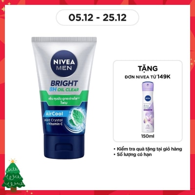 NIVEA Sữa Rửa Mặt Nivea Men Sạch Nhờn Mát Lạnh Bọt Mịn Bright 8H Oil Clear 100g