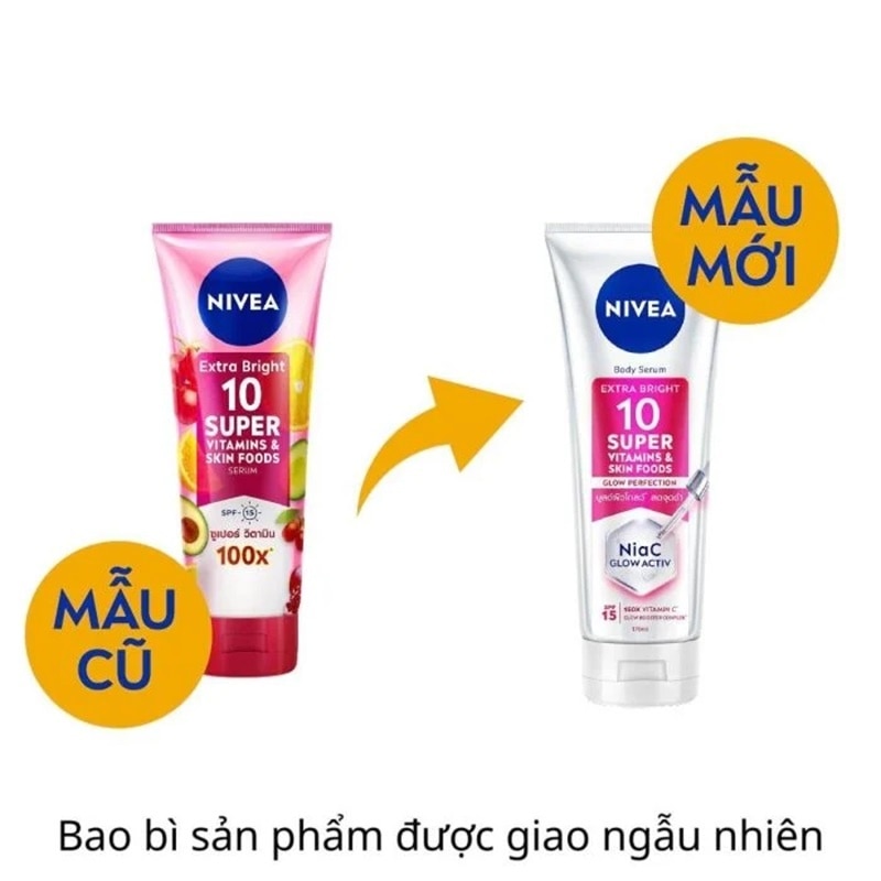 Tinh Chất Dưỡng Thể Nivea Sáng Da Body Serum Extra Bright 10 Super Vitamin & Skin Foods Glow Perfection SPF15 170ml