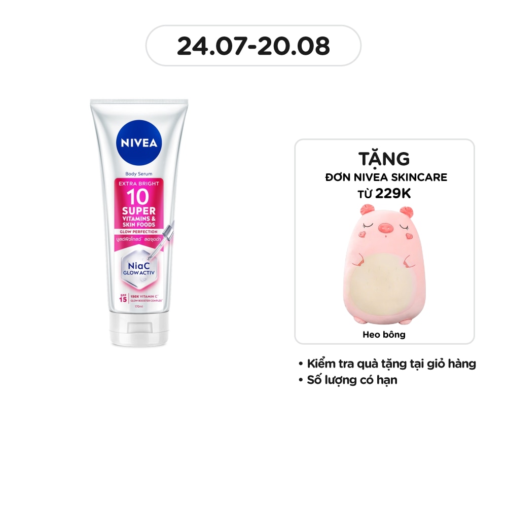 Tinh Chất Dưỡng Thể Nivea Sáng Da Body Serum Extra Bright 10 Super Vitamin & Skin Foods Glow Perfection SPF15 170ml