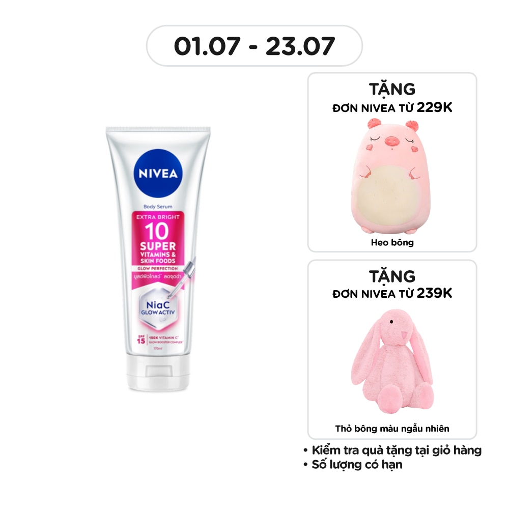 Tinh Chất Dưỡng Thể Nivea Sáng Da Body Serum Extra Bright 10 Super Vitamin & Skin Foods Glow Perfection SPF15 170ml