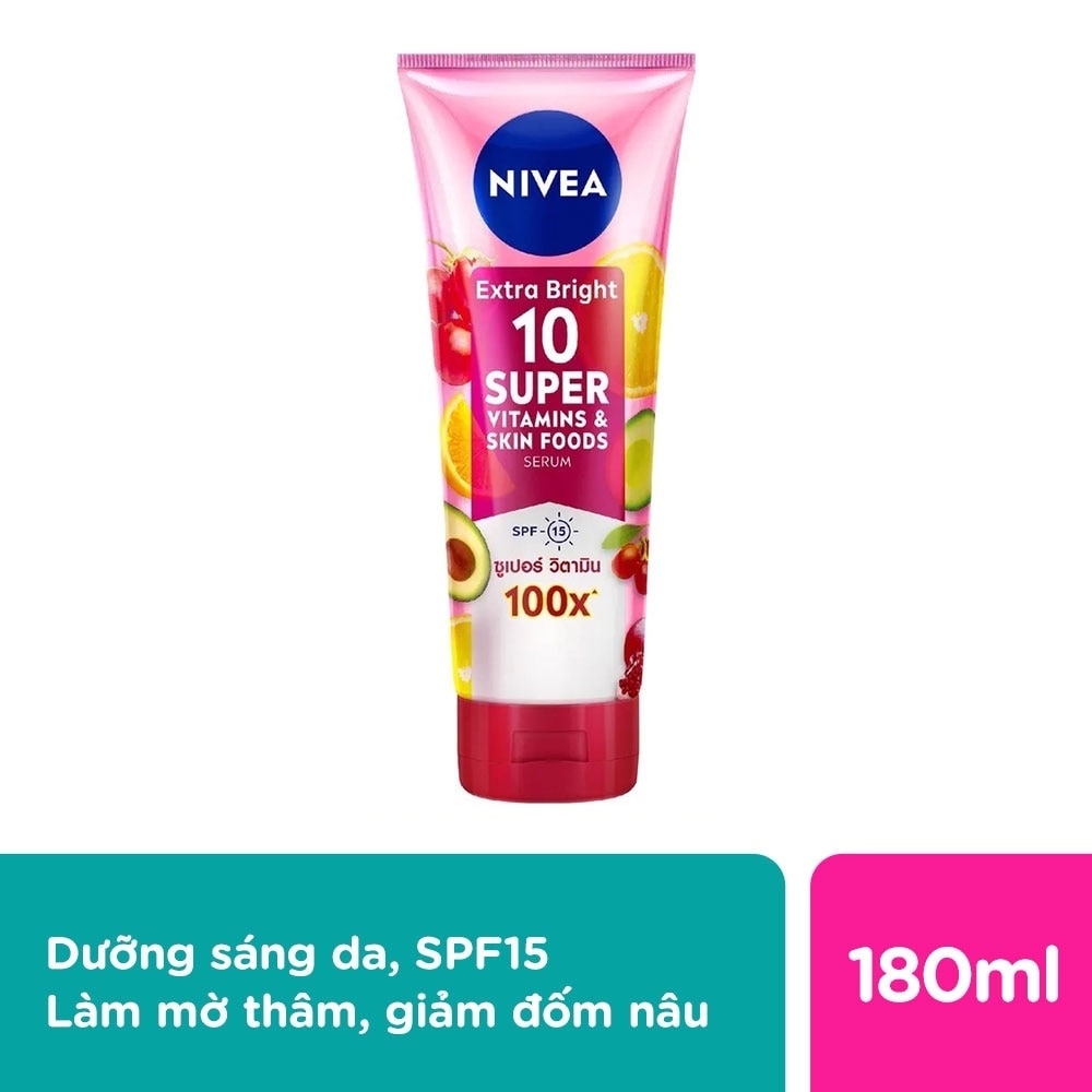 Tinh Chất Dưỡng Thể Nivea Sáng Da Extra Bright 10 Super Vitamin & Skin Foods Serum SPF15 180ml