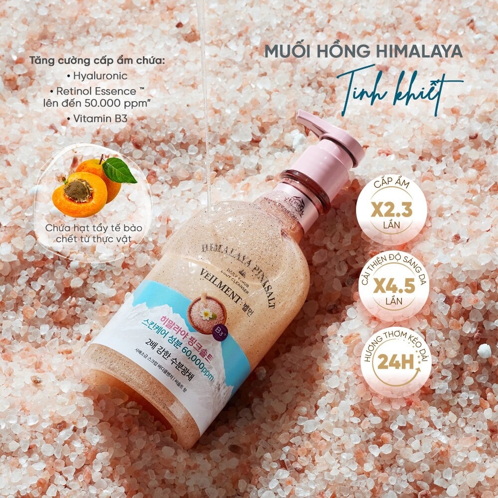 Sữa Tắm Hạt Veilment On The Body Dưỡng Ẩm Và Làm Sáng Da Muối Hồng Himalaya Pinksalt 600g