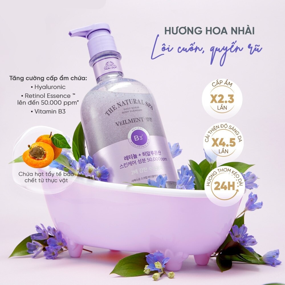 Sữa Tắm Hạt Veilment On The Body Dưỡng Ẩm Và Làm Sáng Da Hương Jasmine 600g