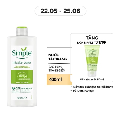 SIMPLE Nước Tẩy Trang Simple Dịu Nhẹ Làm Sạch Lớp Trang Điểm Và Cấp Ẩm Cho Da 400ml