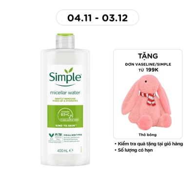 SIMPLE Nước Tẩy Trang Simple Dịu Nhẹ Làm Sạch Lớp Trang Điểm Và Cấp Ẩm Cho Da 400ml
