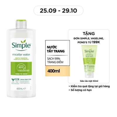 SIMPLE Micellar Cleansing Water Instantly Hydrates And Gently Removes Make-Up 400ml