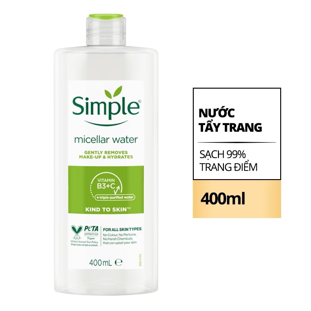 Nước Tẩy Trang Simple Dịu Nhẹ Làm Sạch Lớp Trang Điểm Và Cấp Ẩm Cho Da 400ml