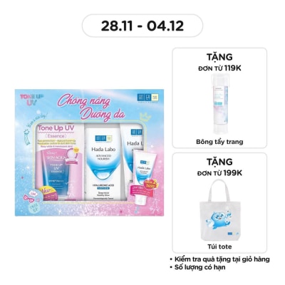 HADA LABO Combo Sunplay & Hada Labo Chống Nắng Dưỡng Da (Skin Aqua Tone Up Essence Lavender SPF50+ PA++++ 50g & Lotion Dưỡng Ẩm Tối Ưu 100ml) Tặng Kem Rửa Mặt Dưỡng Ẩm 80g