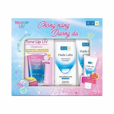 HADA LABO Combo Sunplay & Hada Labo Chống Nắng Dưỡng Da (Skin Aqua Tone Up Essence Lavender SPF50+ PA++++ 50g & Lotion Dưỡng Ẩm Tối Ưu 100ml) Tặng Kem Rửa Mặt Dưỡng Ẩm 80g