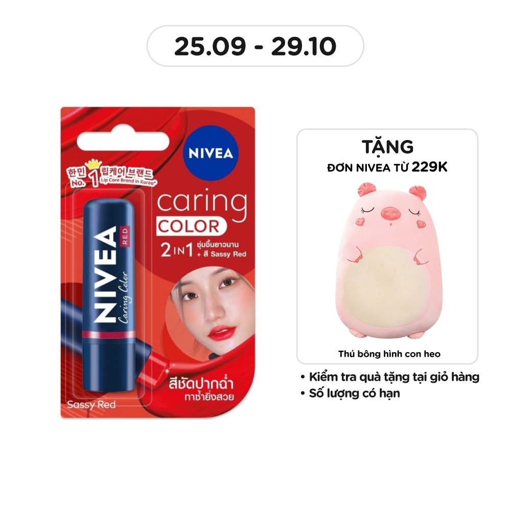 Son Nivea Caring Color Sassy Red 4.8g .# Đỏ Quyến Rũ