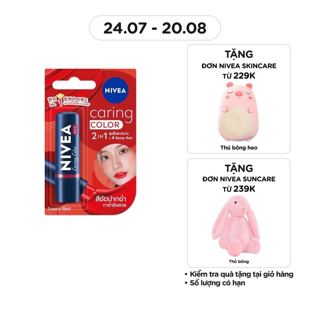 Son Nivea Caring Color Sassy Red 4.8g .# Đỏ Quyến Rũ