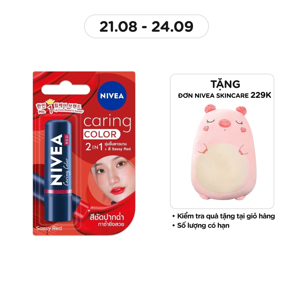 Son Nivea Caring Color Sassy Red 4.8g .# Đỏ Quyến Rũ