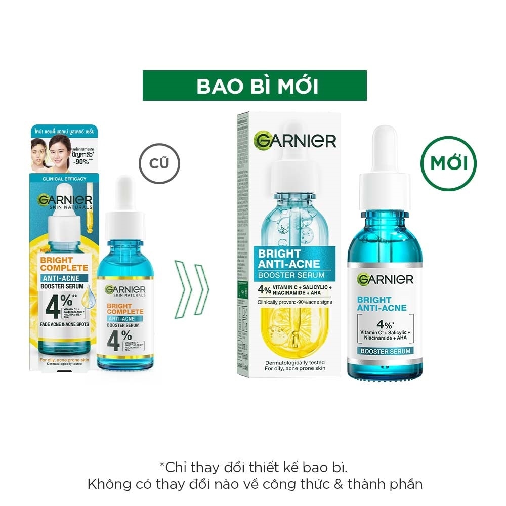 Dưỡng Chất Garnier Giảm Mụn Sáng Da Skin Naturals Bright Anti-Acne Booster Serum 30ml