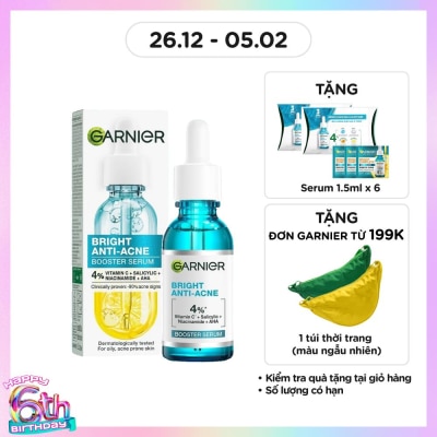 GARNIER Dưỡng Chất Garnier Giảm Mụn Sáng Da Skin Naturals Bright Anti-Acne Booster Serum 30ml