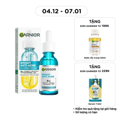 GARNIER Dưỡng Chất Garnier Giảm Mụn Sáng Da Skin Naturals Bright Anti-Acne Booster Serum 30ml