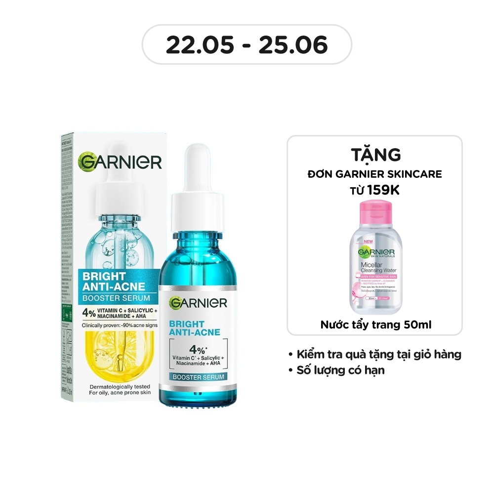 Dưỡng Chất Garnier Giảm Mụn Sáng Da Skin Naturals Bright Anti-Acne Booster Serum 30ml