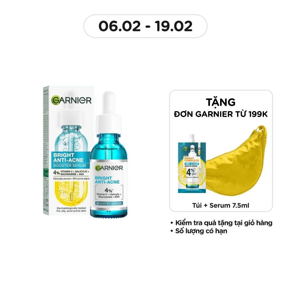 Dưỡng Chất Garnier Giảm Mụn Sáng Da Skin Naturals Bright Anti-Acne Booster Serum 30ml