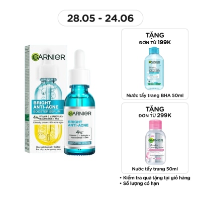 GARNIER - Dưỡng Chất Garnier Giảm Mụn Sáng Da Skin Naturals Bright Anti-Acne Booster Serum 30ml