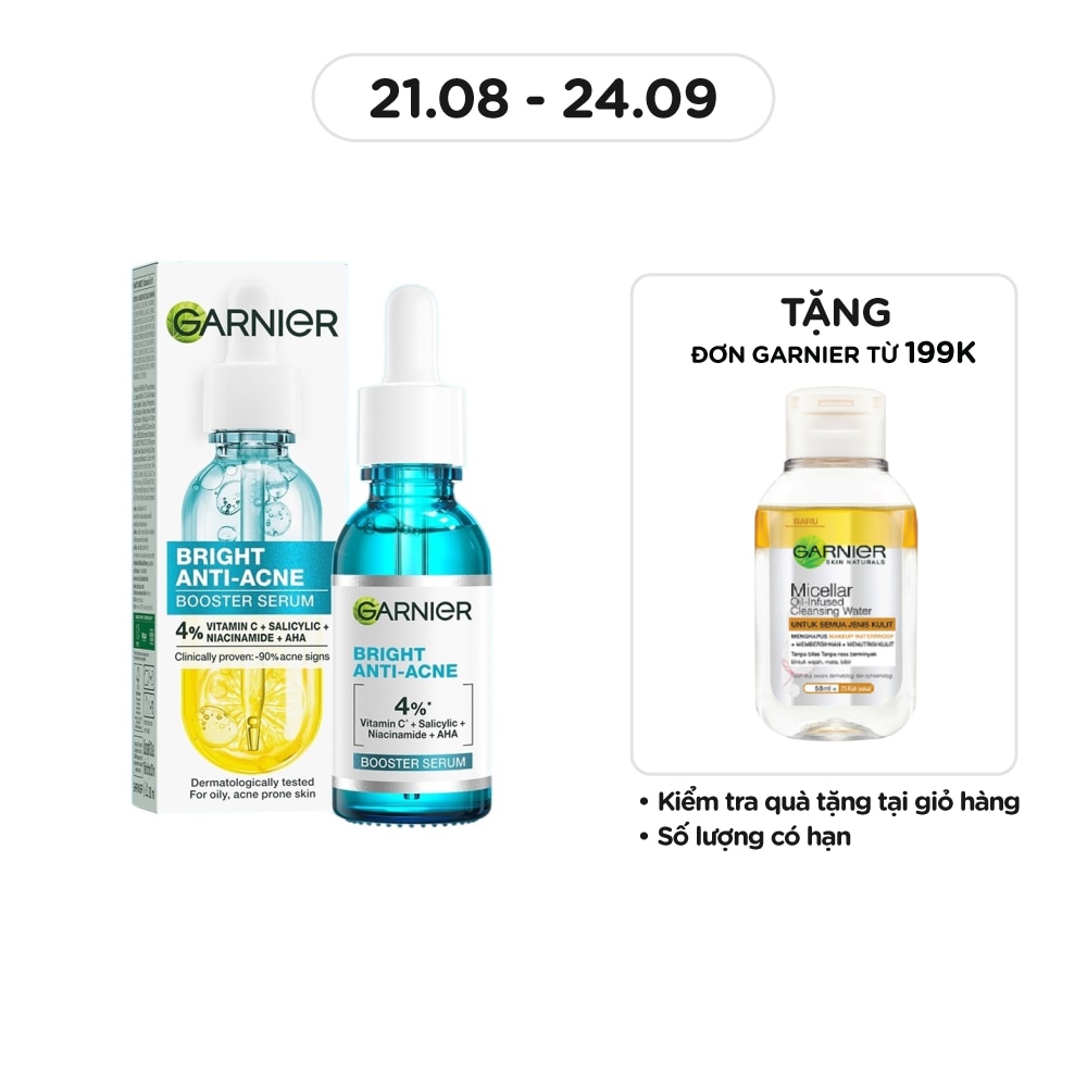 Dưỡng Chất Garnier Giảm Mụn Sáng Da Skin Naturals Bright Anti-Acne Booster Serum 30ml