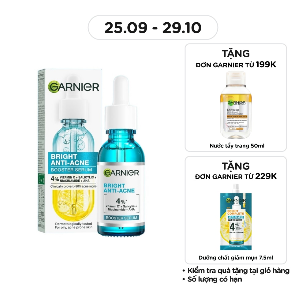 Dưỡng Chất Garnier Giảm Mụn Sáng Da Skin Naturals Bright Anti-Acne Booster Serum 30ml