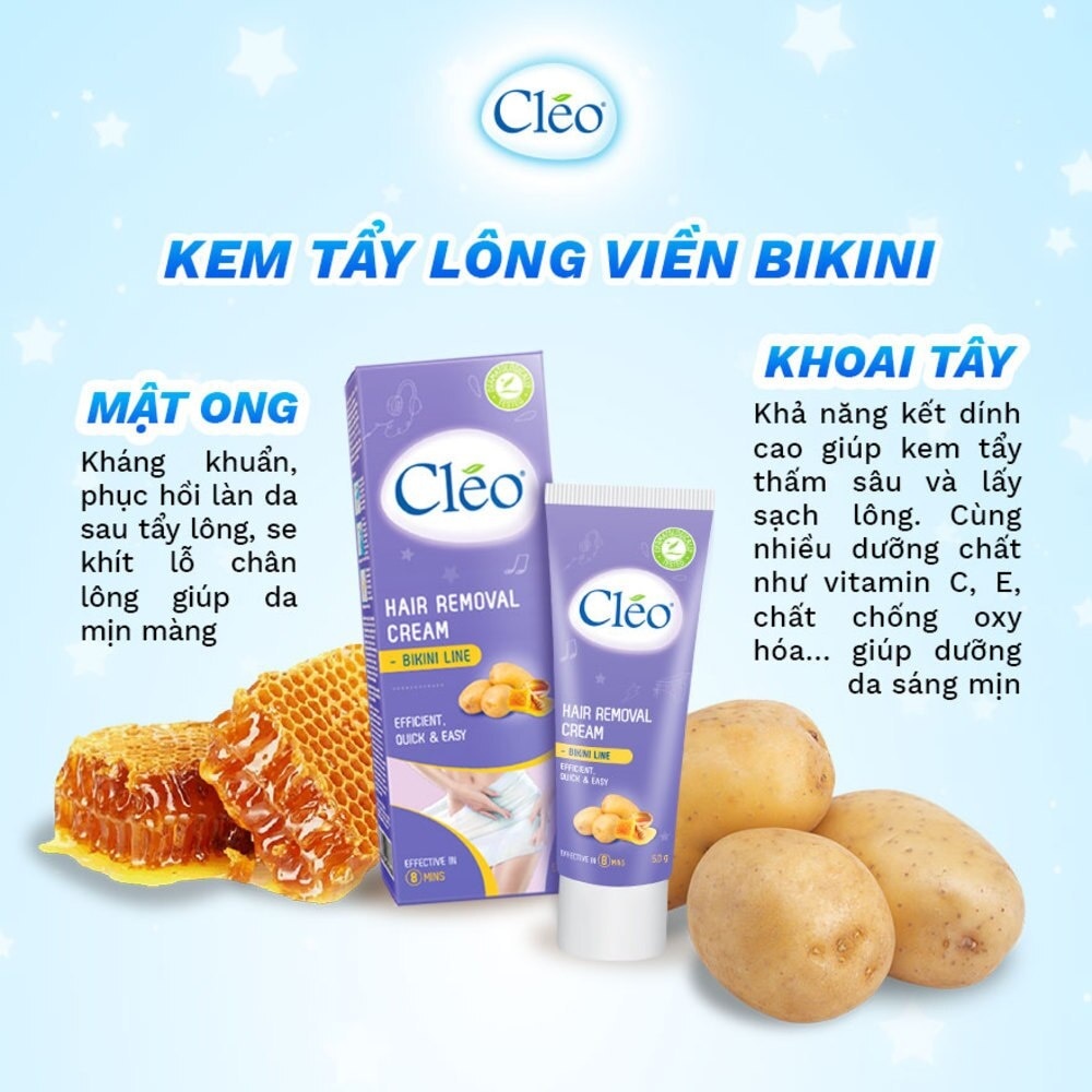 Kem Tẩy Lông Cléo Dành Cho Vùng Viền Bikini Với Chiết Xuất Từ Khoai Tây Và Mật Ong 50g