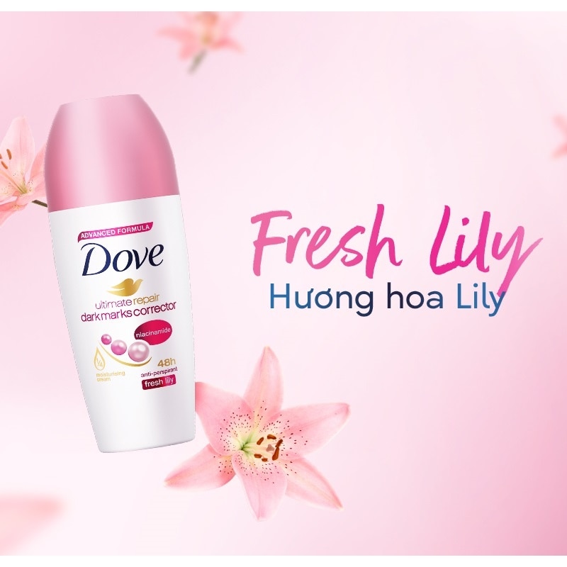 Lăn Khử Mùi Dove Chứa Niacinamide Giúp Sáng Da Mờ Thâm Hương Fresh Lily 40ml