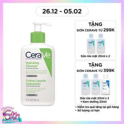 CERAVE Sữa Rửa Mặt CeraVe Hydrating Cleanser Giúp Làm Sạch Và Cấp Ẩm Dành Cho Da Thường Và Da Khô 236ml