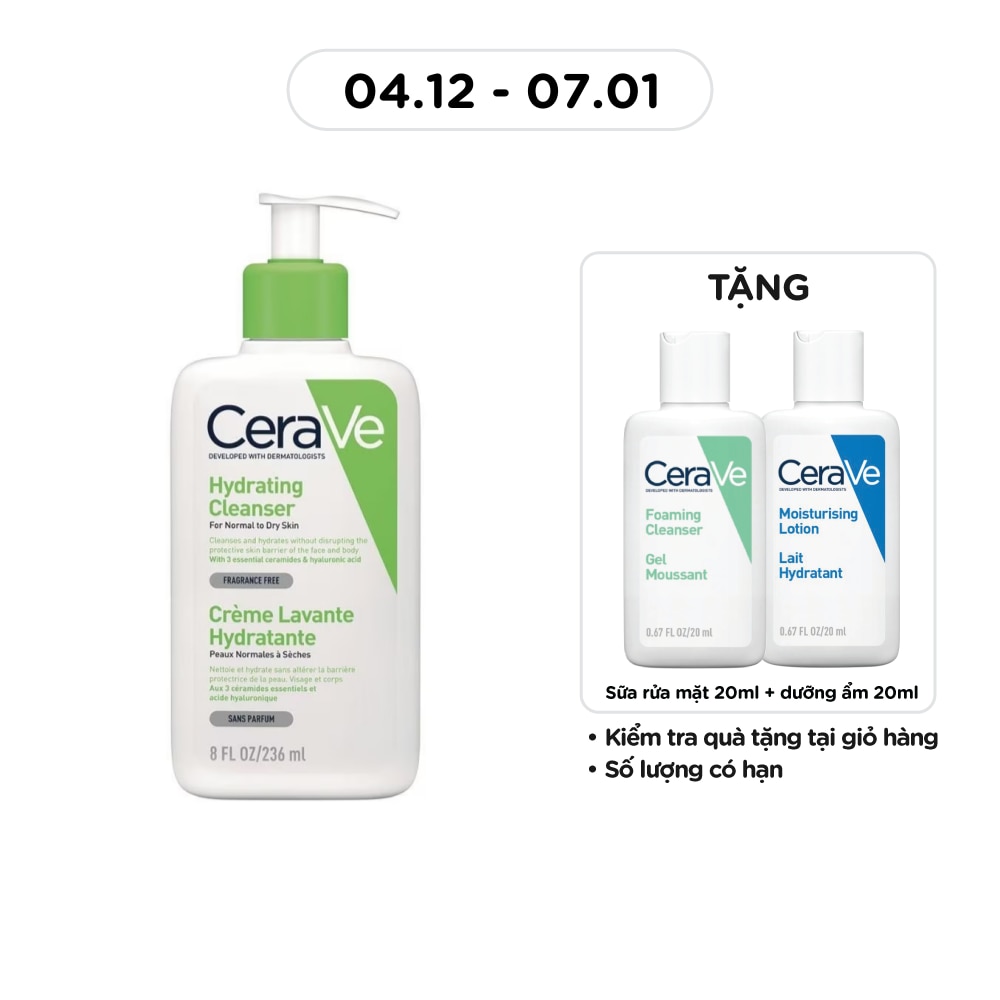 Sữa Rửa Mặt CeraVe Hydrating Cleanser Giúp Làm Sạch Và Cấp Ẩm Dành Cho Da Thường Và Da Khô 236ml