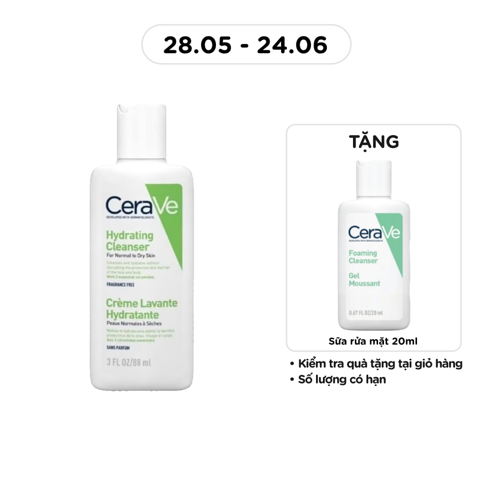 Sữa Rửa Mặt CeraVe Hydrating Cleanser Giúp Làm Sạch Và Cấp Ẩm Dành Cho Da Thường Và Da Khô 88ml